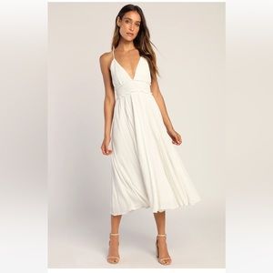 Lulus - Essentially Elegant White Sleeveless Backless Midi Dress. Size M